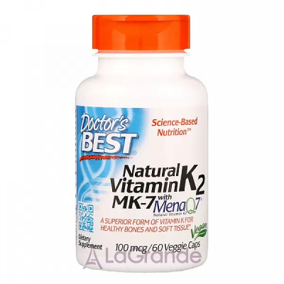 Doctor's Best, Natural Vitamin K2 MK-7 with MenaQ7, 100 mcg, 60 Veggie Caps  2 -7 (Vitamin K2) 100  60 