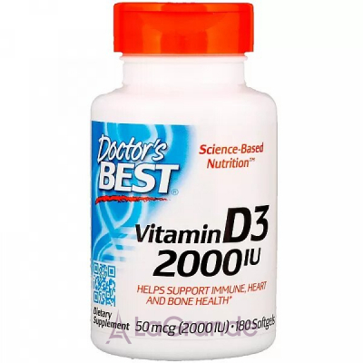 Doctor's Best, Vitamin D3, 50 mcg (2,000 IU), 180 Softgels  D3 (Vitamin D3) 2000  180 