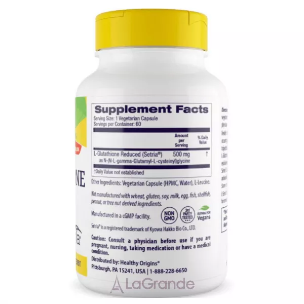 Healthy Origins Setria L-Glutathione Reduced 500 mg ��������� ���������� 500 �� � ��������