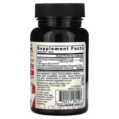 Jarrow Formulas, Methyl B-12 & Methyl Folate, 5000 mcg/800 mcg, Cherry Flavor    B-12 (Methyl B-12 & Methyl Folate Cherry Flavor) 5000/800  60    