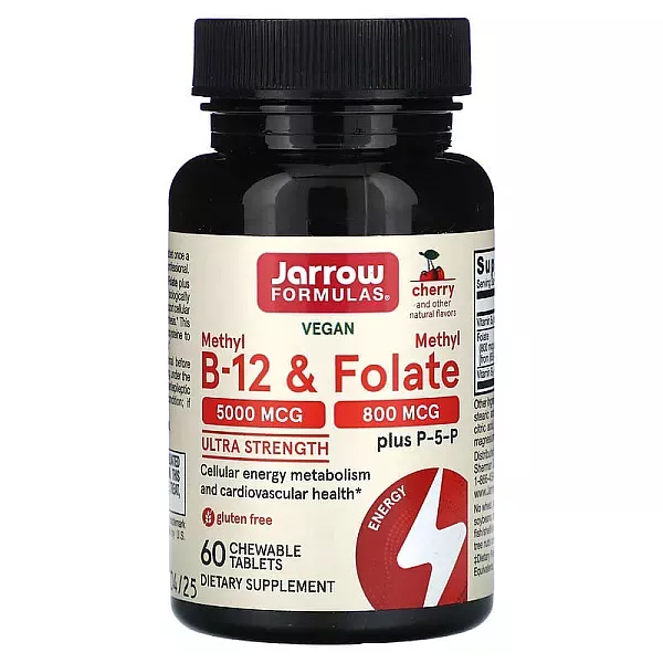 Jarrow Formulas Methyl B-12 & Methyl Folate 5000 mcg/800 mcg Cherry Flavor ³���� �-12 ��������� � ������ �����