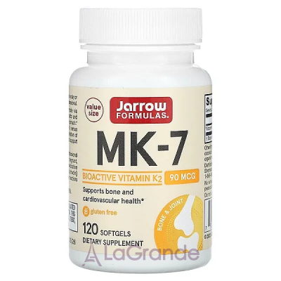 Jarrow Formulas, MK-7, Vitamin K2 as MK-7, 90 mcg, 60/120 Softgels  2 (-7 Vitamin K2) 90  60/120 