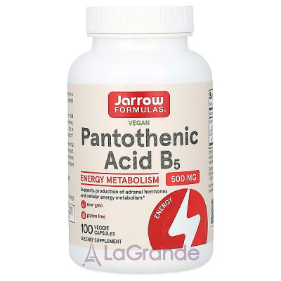 Jarrow Formulas, Pantothenic Acid B5, 500 mg, 100 Capsules    5 (Pantothenic acid B5) 500  100 