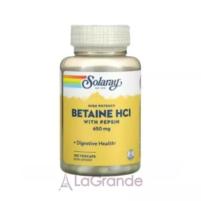 Solaray Betaine HCL with Pepsin 650 mg ĳ   HCL  