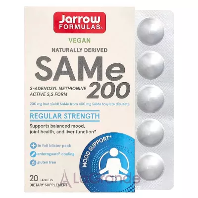 Jarrow Formulas, SAMe (Disulfate Tosylate), 200 mg, 20 Enteric Coated Tablets S- 200 (SAM-e 200) 200  20 