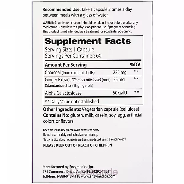 Enzymedica Activated Coconut Charcoal+ �������������� ����� �� ������