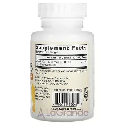 Jarrow Formulas, Vitamin D3, Cholecalciferol, 2,500 IU, 100 Softgels  D3  (Vitamin D3 Cholecalciferol) 2500  100 