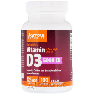 Jarrow Formulas, Vitamin D3, Cholecalciferol, 5,000 IU, 100 Softgels ³ D3  (Vitamin D3 Cholecalciferol) 5000  100 