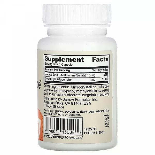 Jarrow Formulas, Zinc Balance, 100 Capsules ���� �� ̳�� (Zinc Balance) 100 ������