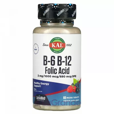 KAL, B-6 B-12 Folic Acid, Berry, 60 Micro Tablets  B-6 B-12   (B-6 B-12 Folic Acid) 3 /400 /1000  60    