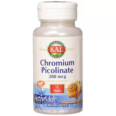 KAL, Chromium Picolinate ActivMelt, Cinnamon Bun, 120 Micro Tablets 쳺   200  120      