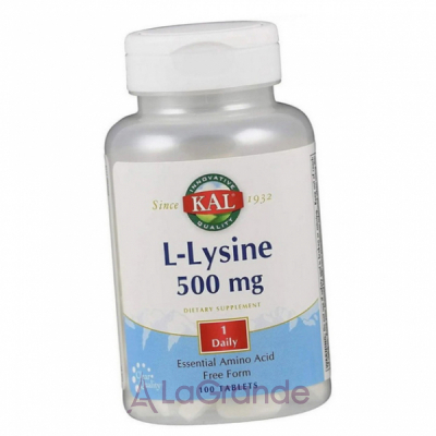 KAL, L-Lysine, 500 mg 100 Table L- (L-Lysine) 500  100 