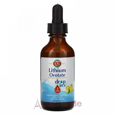 KAL, Lithium Orotate Drops, Natural Lemon Lime Flavor, 2 fl oz (60 ml)   (Lithium Orotate) 4  60    -