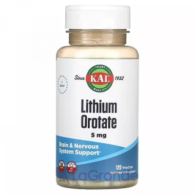 KAL, Lithium Orotate, 5 mg, 120 VegCaps   (Lithium Orotate) 5  120 