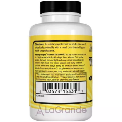 Healthy Origins Vitamin D3 5,000 IU ³ 3 5,000   