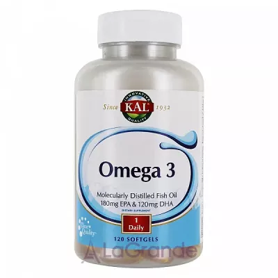 Kal, Omega 3 Fish 180/120, 1000mg, 60/120 Softgels -3 (Omega 3 Fish 180/120) 1000  60/120 