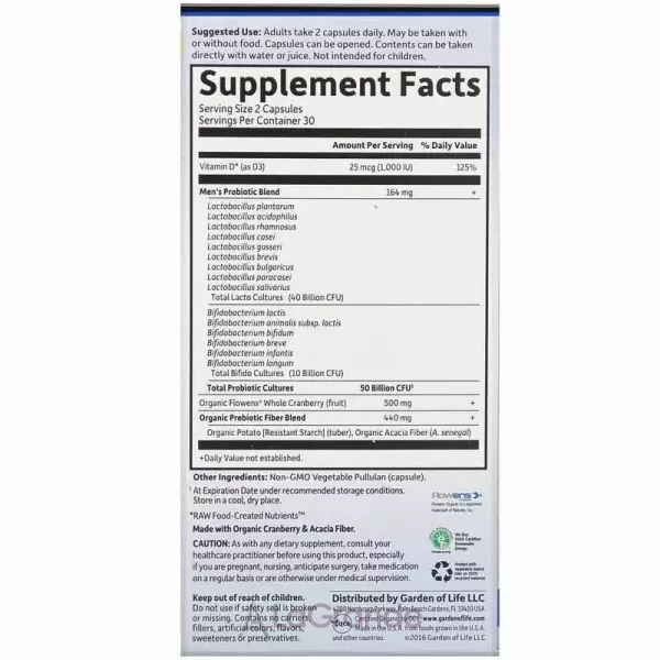 Garden of Life Dr. Formulated Probiotics Prostate+ �������� ��� �������� ������'� �������� 50 ���� ���