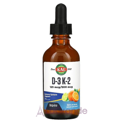 KAL Vitamin D-3 K-2 Drop Ins Natural Citrus Flavor 125mcg/500mcg  3  K2   