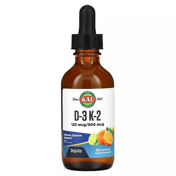 KAL Vitamin D-3 K-2 Drop Ins Natural Citrus Flavor 125mcg/500mcg �������� �3 � K2 � ���������� ������