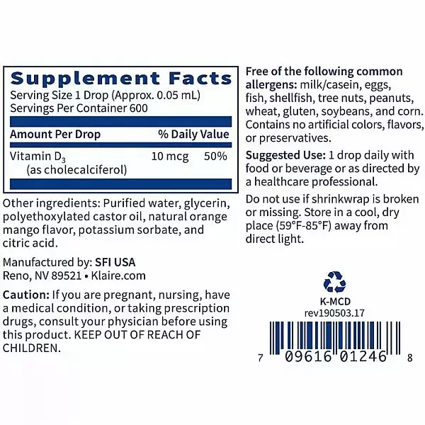 Klaire Labs Supplements (Micellized Vitamin D3) liquid 400 ME ������� �3 ��� �������� ������� �����, �����, ����, ����
