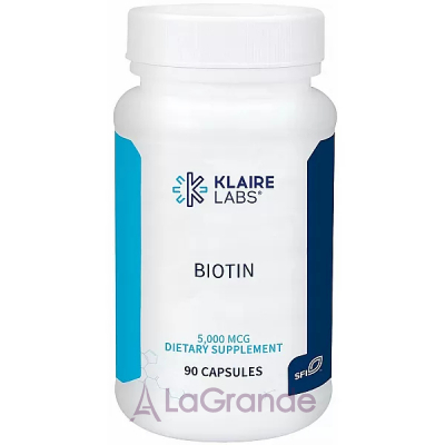 Klaire Labs, Biotin, 5000 mcg, 90 capsules  (Biotin) 5000  90 