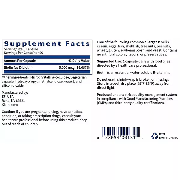 Klaire Labs Supplements Biotin 5000 mcg ������ ��� ���������� ����������, ��� ����, ����� � ������