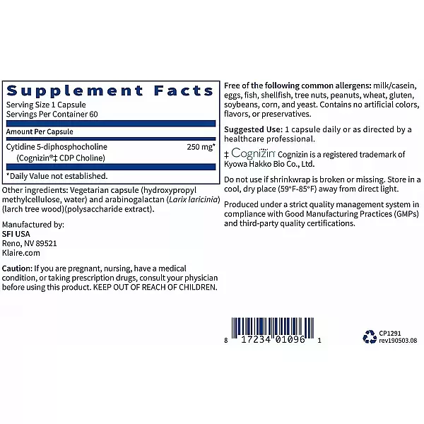 Klaire Labs Supplements Citicoline CDP Choline 250 mg ��������� ��� ����� � ������������ ������