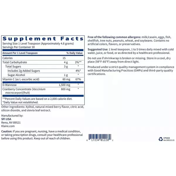 Klaire Labs Supplements D-Mannose Plus powder D-������� � ������� � ��������� � ��� ����������� �������