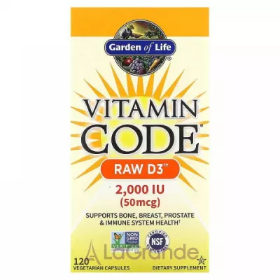 Garden of Life Vitamin Code RAW D3 2000 IU  ,  3 2000 