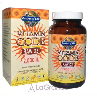 Garden of Life Vitamin Code RAW D3 2000 IU  ,  3 2000 