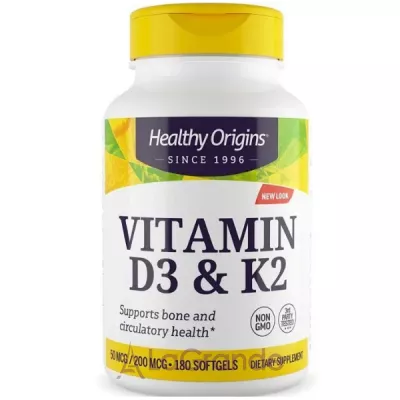 Healthy Origins Vitamin D3 50 mcg & Vitamin K2 200 mcg ³ 3  2  