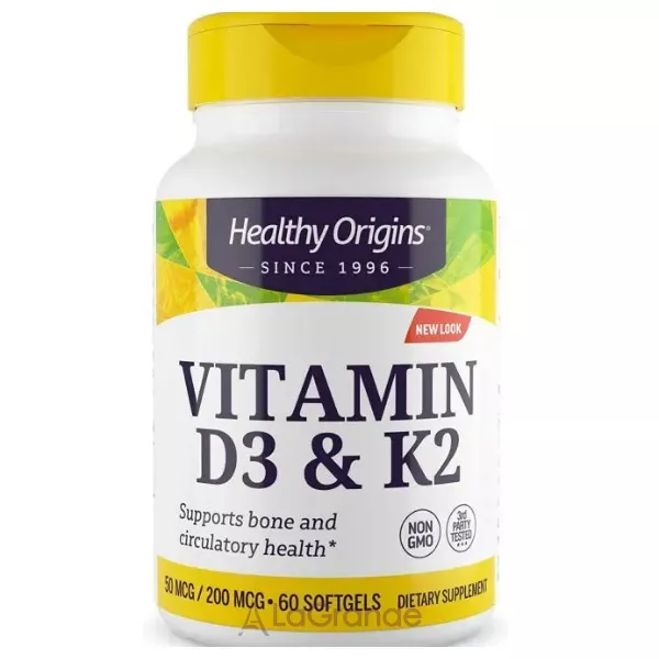 Healthy Origins Vitamin D3 50 mcg & Vitamin K2 200 mcg ������� �3 � �2 � ��������