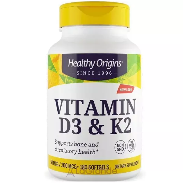 Healthy Origins Vitamin D3 50 mcg & Vitamin K2 200 mcg ������� �3 � �2 � ��������