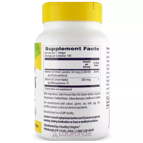 Healthy Origins Vitamin D3 50 mcg & Vitamin K2 200 mcg ������� �3 � �2 � ��������