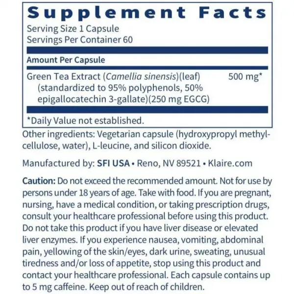 Klaire Labs Supplements Green Tea Extract 500 mg �������� �������� ��� ��� ��������� �������