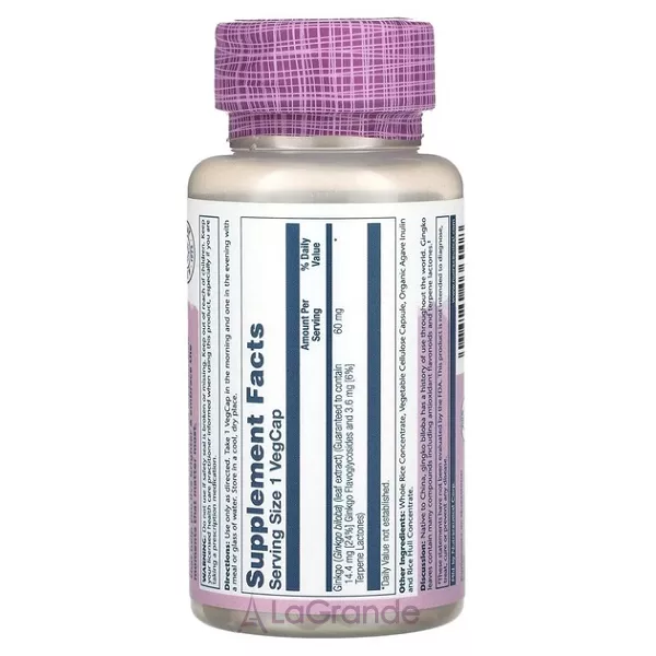 Solaray Ginkgo Biloba Leaf Extract 60 mg ĳ������ ������� 