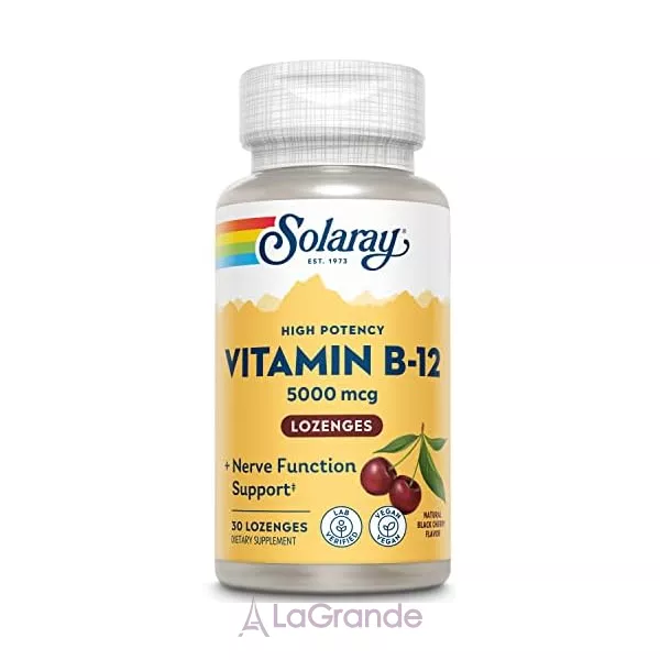 Solaray Vitamin B-12 5000mcg - 30 lozenges Natural Cherry ĳ������ ������� 