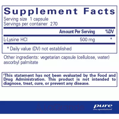 Pure Encapsulations L-Lysine 500 mg L- 500 