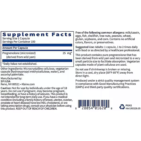 Klaire Labs Supplements Pregnenolone 25 mg ����������� ��������� ��� ������������