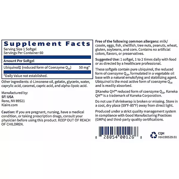 Klaire Labs Supplements Ubiquinol 50 mg �������� CoQH ��� ������