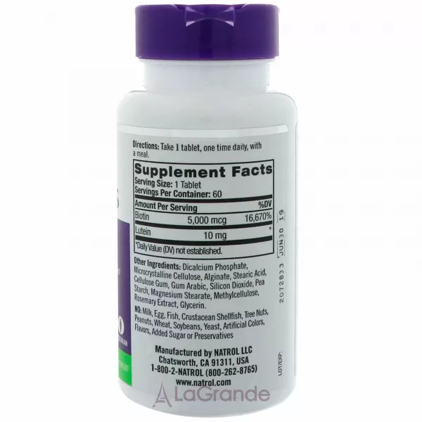 Natrol Biotin Plus with Lutein 5000 mcg ������ ���� � �������, 5000 ���
