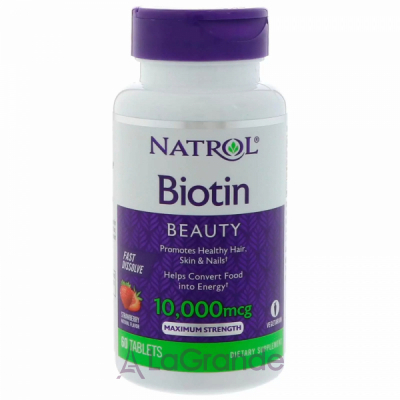 Natrol Biotin Maximum Strength Strawberry Flavor 10000 mcg  10000 ,   