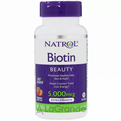 Natrol Biotin Extra Strength Strawberry Flavor 5000 mcg  5000 ,   