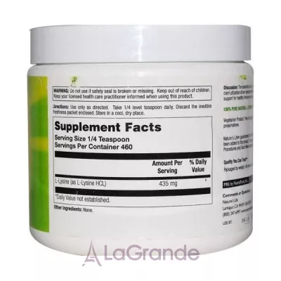 Nature's Life L-Lysine Powder Unflavored L-  