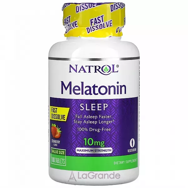Natrol Melatonin Maximum Strength Fast Dissolve 10 mg, Strawberry Flavor ��������� �������� ���������� 10 ��, � ������ ��������