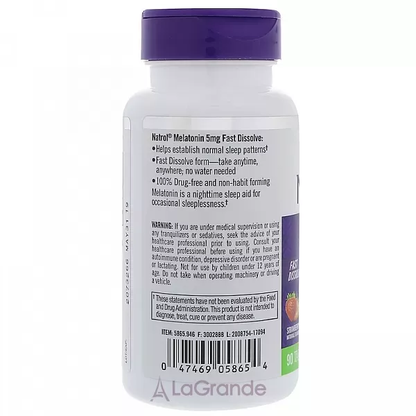 Natrol Melatonin Extra Strength Fast Dissolve 5 mg, Strawberry Flavor ��������� �������� ������������� 5 ��, �� ������ ��������