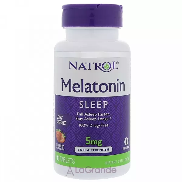 Natrol Melatonin Extra Strength Fast Dissolve 5 mg, Strawberry Flavor ��������� �������� ������������� 5 ��, �� ������ ��������