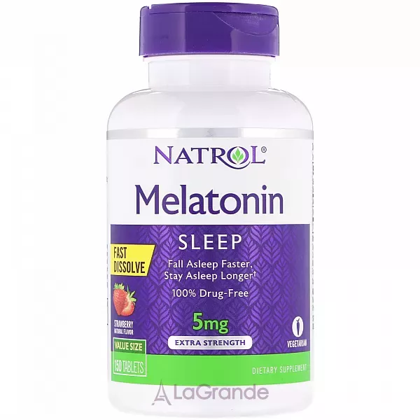 Natrol Melatonin Extra Strength Fast Dissolve 5 mg, Strawberry Flavor ��������� �������� ������������� 5 ��, �� ������ ��������