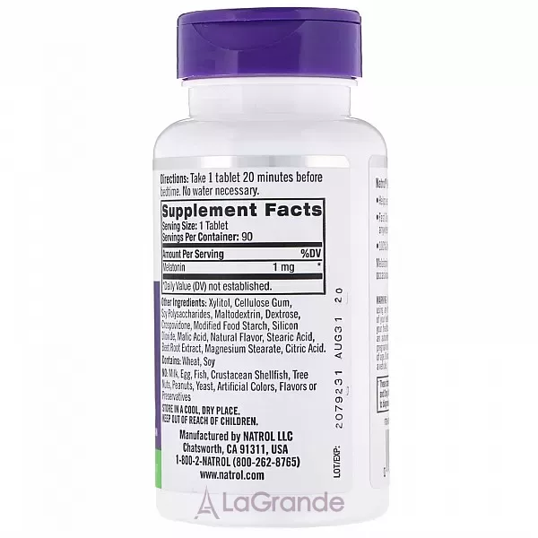 Natrol Melatonin Fast Dissolve 1 mg ��������� �������� ������������� 1 ��, �� ������ ��������