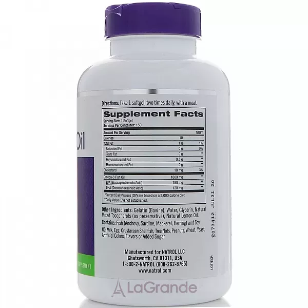 Natrol Omega-3 Fish Oil 1000 mg, Lemon Flavor ���'���� ��� 1000 ��, � ������ ������
